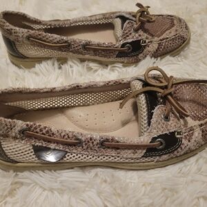 Sperry Snakeskin Tan& Brown Women's Flats, Size 8.5